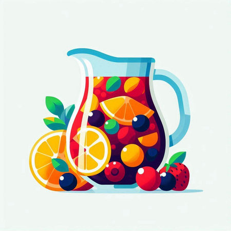 Fruit and berry drink in a jug. Vector illustration.のイラスト素材