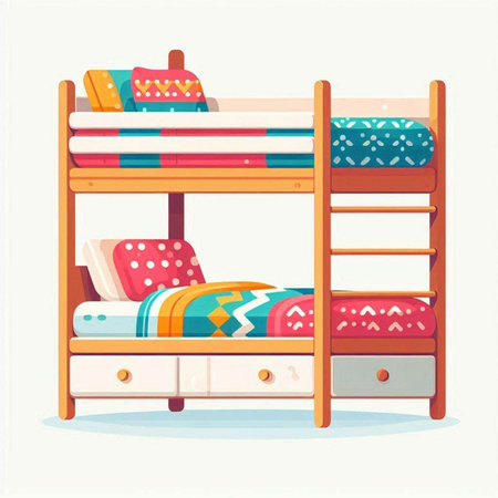 Bunk bed with pillows and plaids. Vector illustration.のイラスト素材