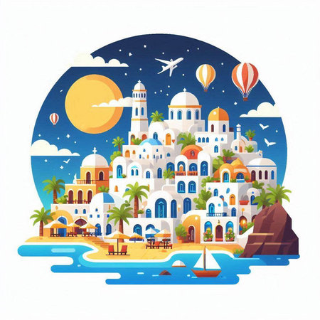 Santorini island, Greece. Vector illustration in flat styleのイラスト素材