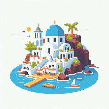 Santorini, Greece. Vector illustration. Flat design.のイラスト素材