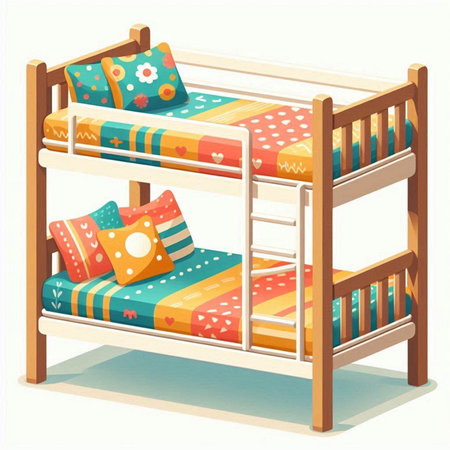 Bunk bed with pillows on a white background. Vector illustration.のイラスト素材