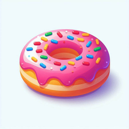 Illustration of a colorful donut with sprinkles on a white backgroundのイラスト素材