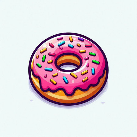 Illustration of a pink donut with sprinkles on a white backgroundのイラスト素材