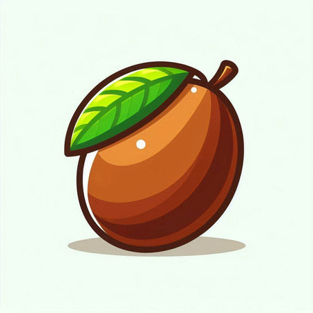 Vector illustration of a fresh, ripe, juicy, juicy plum with a green leaf.のイラスト素材