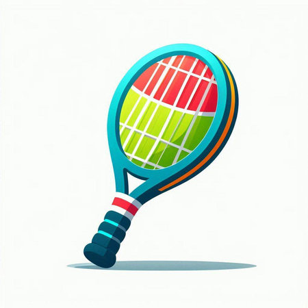 tennis racket icon with shadow on a white background. vector illustrationのイラスト素材