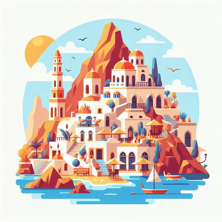 Santorini island in Greece. Flat style vector illustration.のイラスト素材