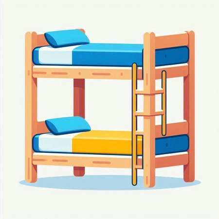Bunk beds. Vector illustration in flat style. Isolated on white background.のイラスト素材