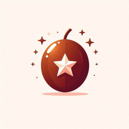 Vector illustration of a ripe plum with a star on a light backgroundのイラスト素材