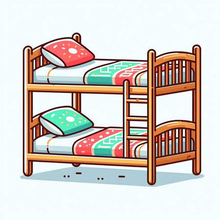 Illustration of a wooden bunk bed with pillows. Vector illustration.のイラスト素材
