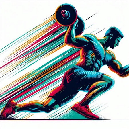 Athletic man doing exercises with dumbbell. Vector illustration.のイラスト素材