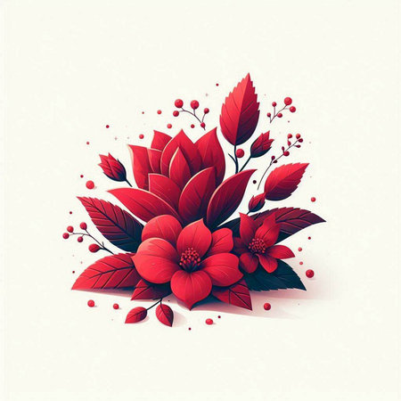 Beautiful floral background with red flowers and leaves. Vector illustration.のイラスト素材