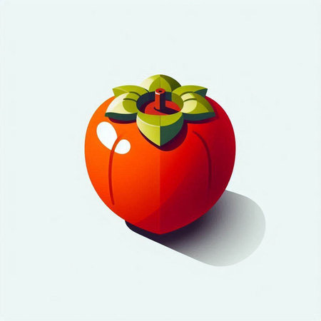 Illustration of a red persimmon on a white background.のイラスト素材