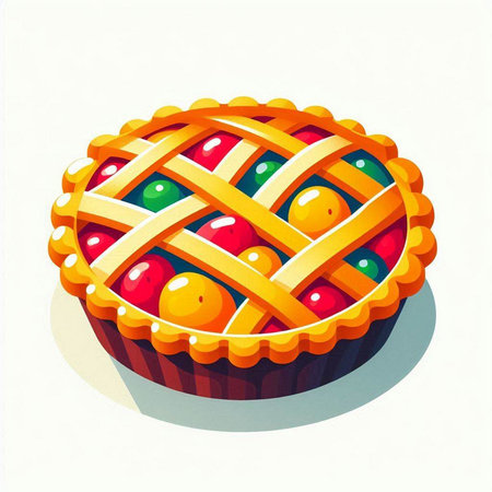 Illustration of a pie with fruits and nuts on a white backgroundのイラスト素材
