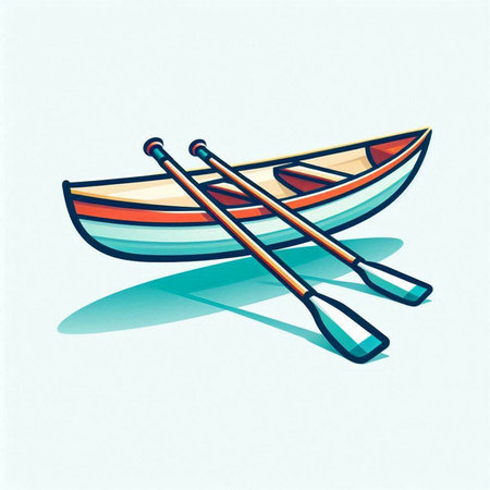 Boat with paddles. Vector illustration. Isolated on white background.のイラスト素材