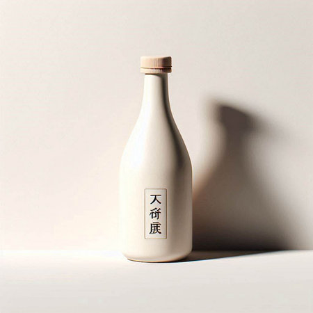 Japanese sake bottle with hieroglyphs on a white background.のイラスト素材