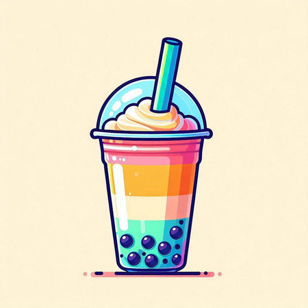 Milkshake with whipped cream in a glass. Vector illustration.のイラスト素材