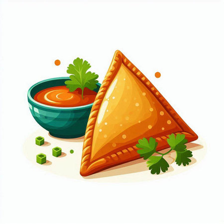Illustration of a samosas with sauce on a white backgroundのイラスト素材