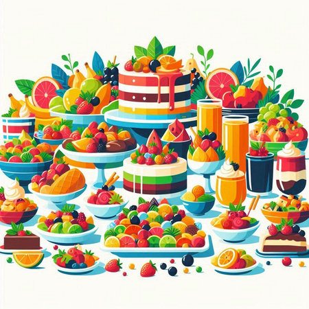 Fruit background with fruits and berries. Vector illustration for your designのイラスト素材