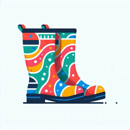 Garden rubber boots with colorful pattern isolated on white background. Vector illustration.のイラスト素材
