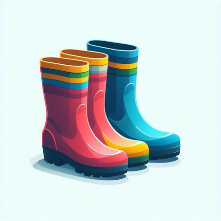 Colorful rubber boots isolated on white background. Vector cartoon illustration.のイラスト素材