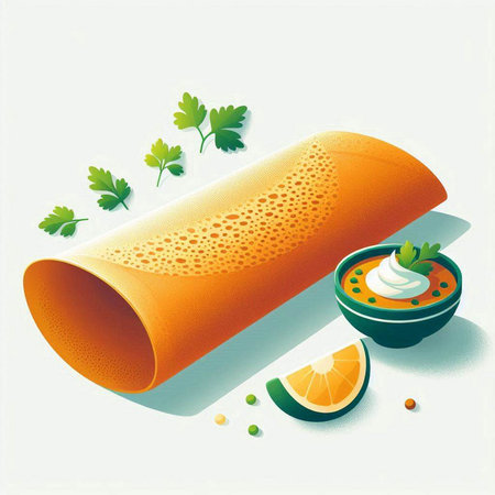 Illustration of an orange roll with sour cream and parsley.のイラスト素材