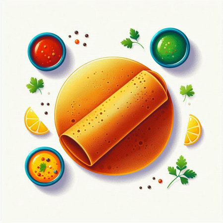 Illustration of crepe roll with sauce and ingredients on white backgroundのイラスト素材