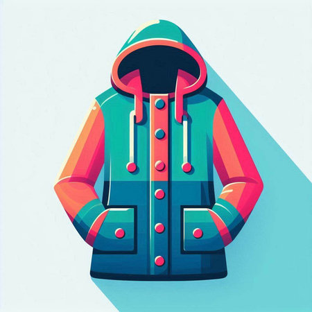 Colorful winter coat with a hood on a white background. Vector illustrationのイラスト素材