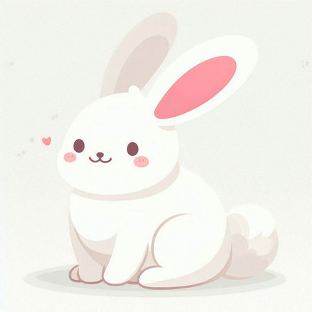 Cute white rabbit sitting on a white background. Vector illustration.のイラスト素材