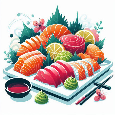 Vector illustration of japanese food. Sushi and rolls.のイラスト素材