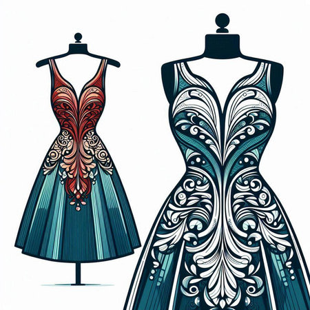 Dress on mannequin. Hand drawn sketch. Vector illustration.のイラスト素材