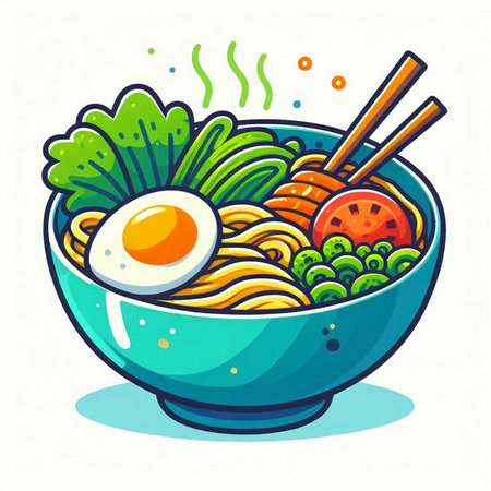Illustration of noodle in bowl with chopsticks. Vector illustration.のイラスト素材