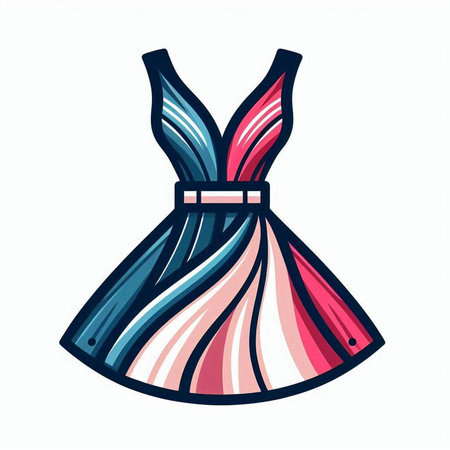 Illustration of a woman's dress with pink and blue stripes on a white backgroundのイラスト素材