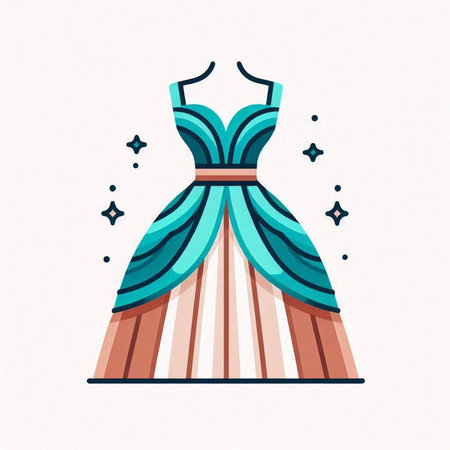 Fashion illustration of beautiful elegant dress. Colorful vector illustration.のイラスト素材