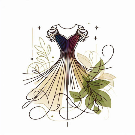 Illustration of wedding dress with floral ornament on white background - vectorのイラスト素材