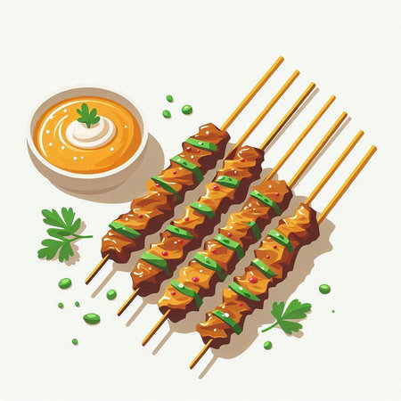 shish kebab on skewers with sauce. vector illustrationのイラスト素材