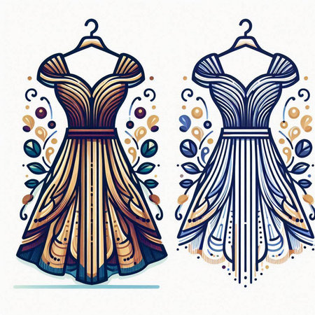 Wedding dress design. Hand drawn vector illustration. Vintage style.のイラスト素材