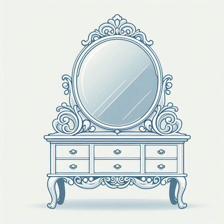 Vintage mirror on the chest of drawers. Vector illustration.のイラスト素材