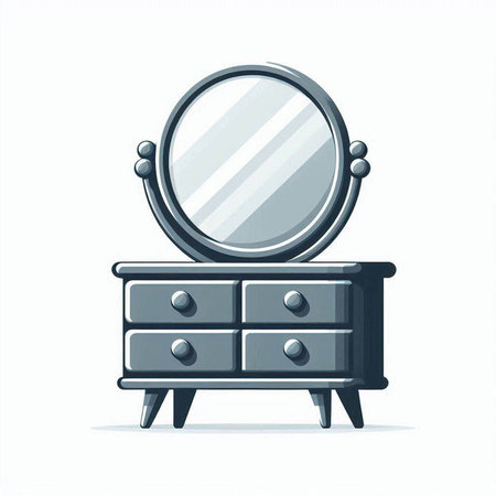 Vector illustration of a mirror and chest of drawers on a white backgroundのイラスト素材