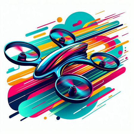 Drone with propeller on abstract colorful background. Vector illustration.のイラスト素材