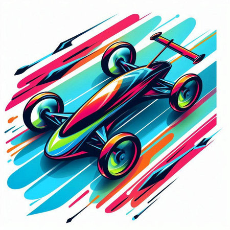 racing car on a background of colored stripes. Vector illustration.のイラスト素材