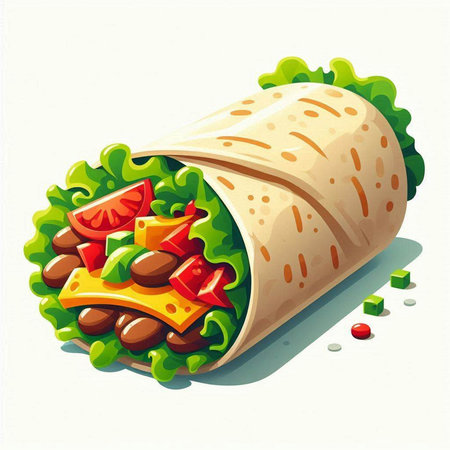 Illustration of a tortilla wrap with vegetables on a white backgroundのイラスト素材