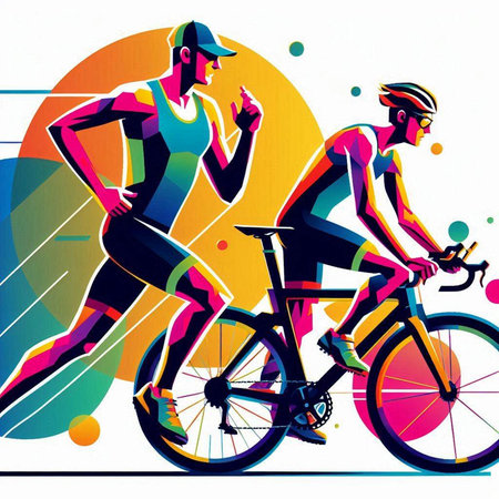 Cyclists in action. Sport and healthy lifestyle abstract vector illustration.のイラスト素材