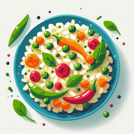 Risotto with vegetables. Vector illustration of a traditional italian dish.のイラスト素材
