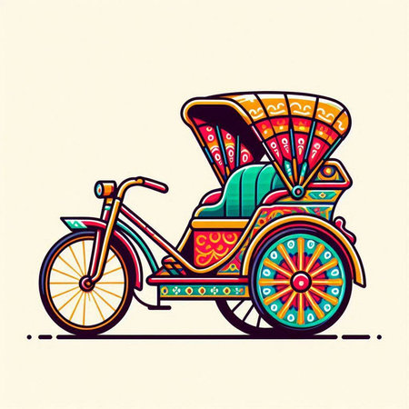Vintage hand drawn rickshaw in retro style. Vector illustration.のイラスト素材