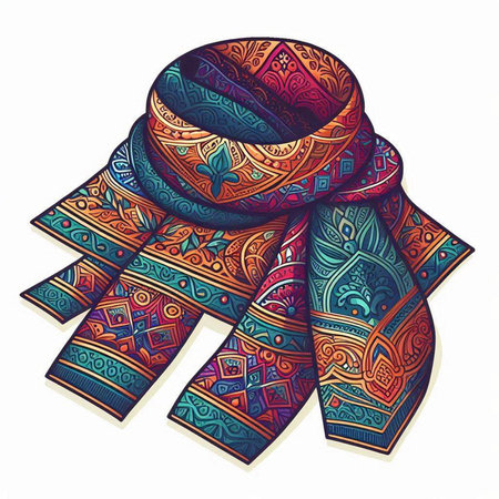 Illustration of hand-drawn scarf with ethnic ornaments.のイラスト素材