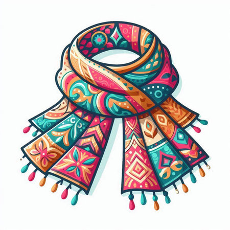 Hand drawn ornamental scarf. Vector illustration isolated on white background.のイラスト素材