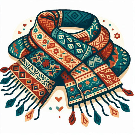 Vector hand drawn illustration of a scarf with a pattern in ethnic style.のイラスト素材
