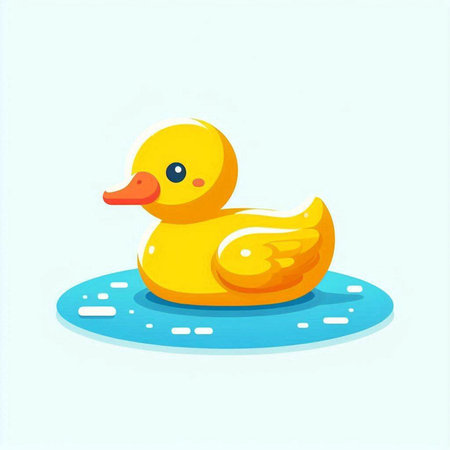 Cute yellow rubber duck on a blue background. Vector illustration.のイラスト素材