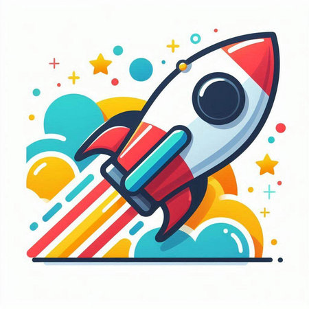 Rocket launch icon. Vector illustration in flat cartoon style. Isolated on white background.のイラスト素材