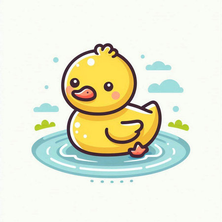 Cute yellow rubber duck swimming in the water, vector illustration.のイラスト素材